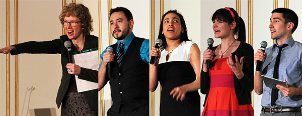Some of the Ignite Talk speakers at last year's DML Conference, from left: Amy Storrow, Armando Somoza, Taos Glickman, Ariel Waldman and Matt Rafalow.